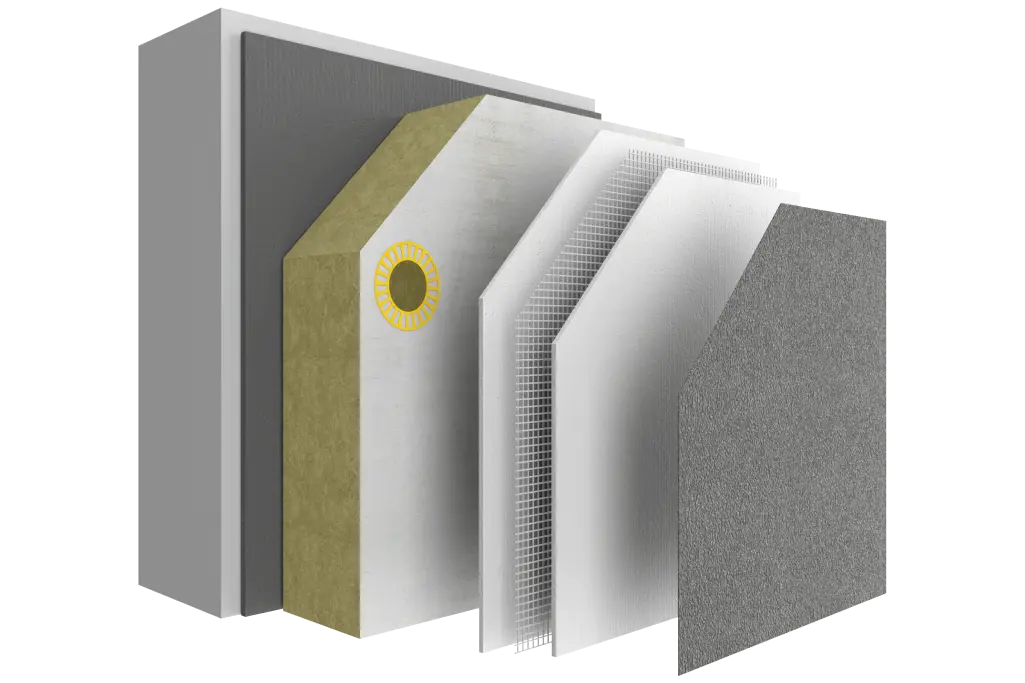 Systemaufbau StoTherm Classic® S1, alle Schichten, mit Fassadendämmplatte aus Steinwolle
