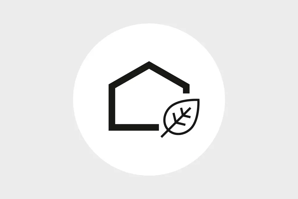 Icon, Piktogramm Nachhaltigkeit: Haus mit Blatt