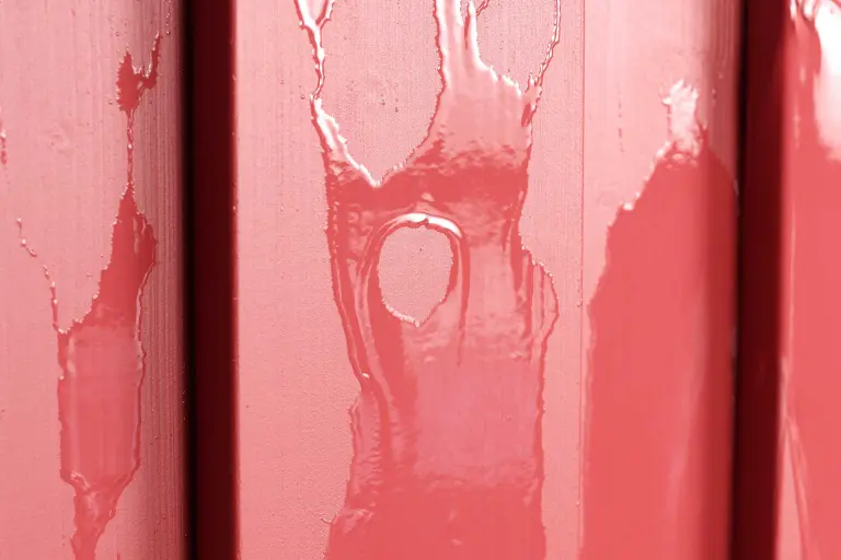 StoColor Dryonic® Wood Wassertest: Rote Holzoberfläche wird mit Wasser benetzt und trocknet schnell ab.