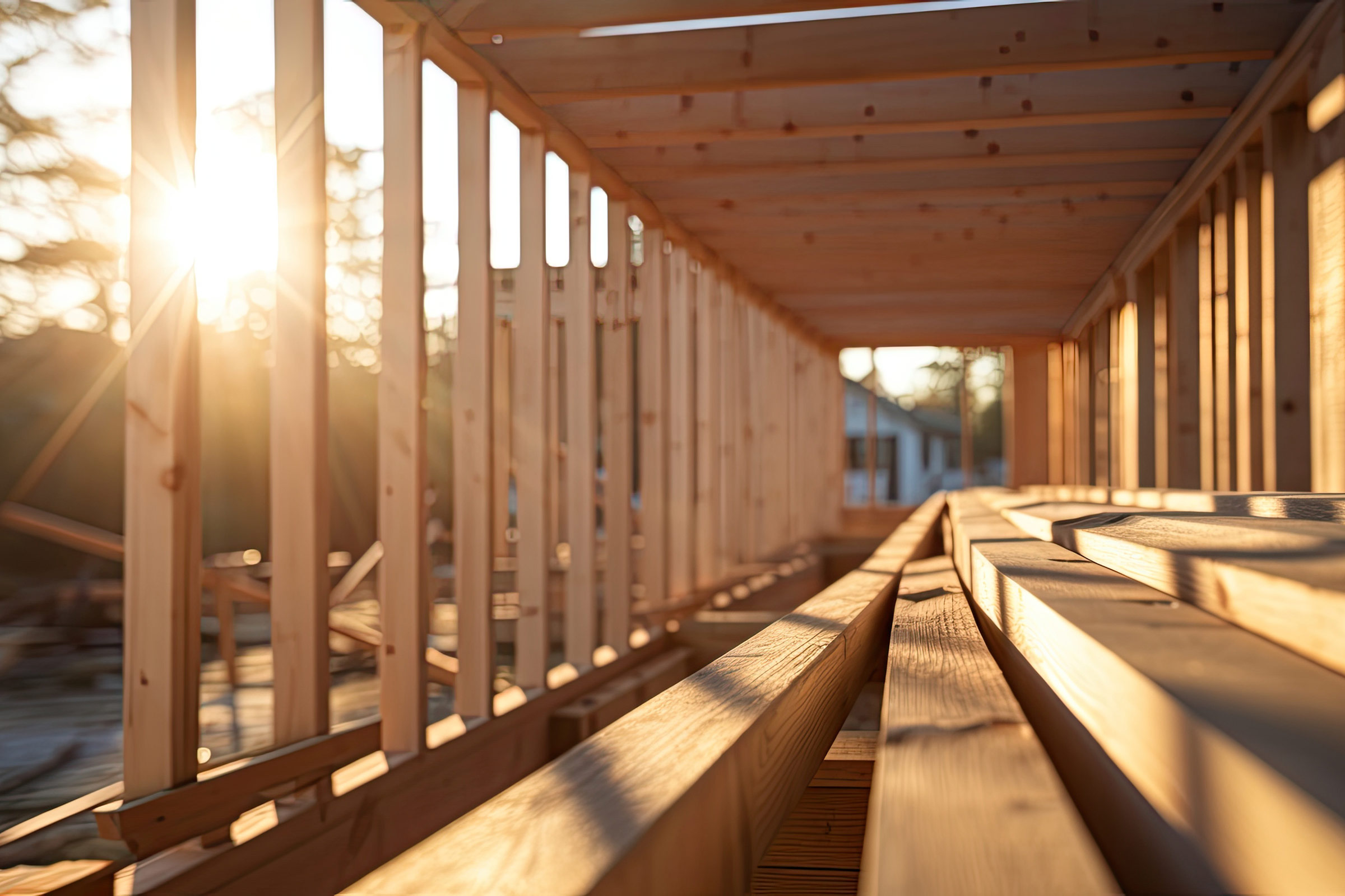 Holzbauarten: Bild einer Baustelle in der Bauart Holzständerbauweise