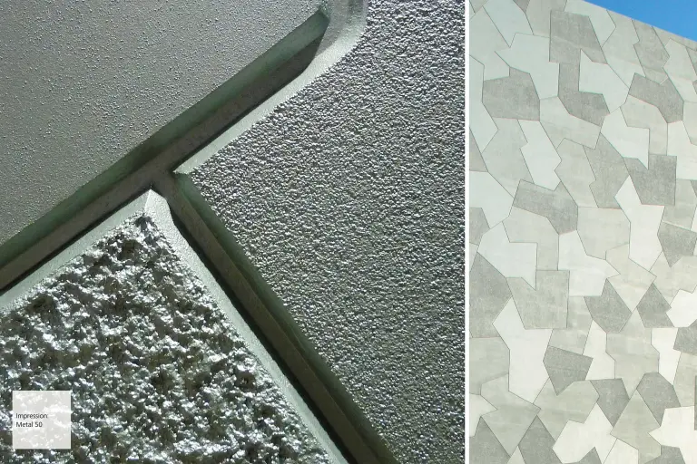 Putzfassade in metallischer Anmutung, StoSignature Impression: Metal 50 auf StoTherm Classic