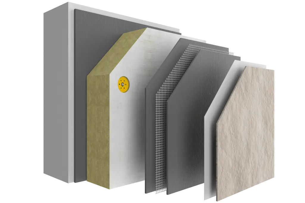 Systemaufbau WDVS StoTherm Mineral mit Steinwolle