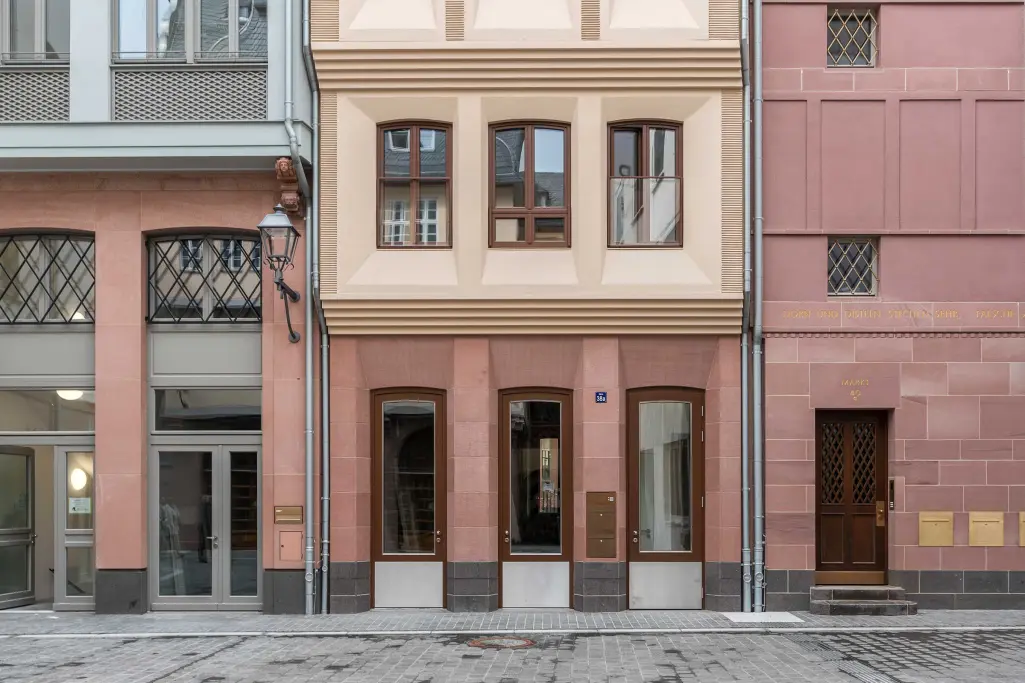 Markt 38 Frankfurt, ehemaliges Technisches Rathaus, Passivhaus-Neubau, historischen Fachwerkfassade