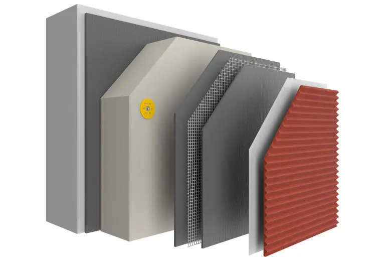 WDVS:Aufbau StoTherrm Cell mit allen Schichten. Brandschutzoptimiertes Wärmedämm-Verbundsystem 