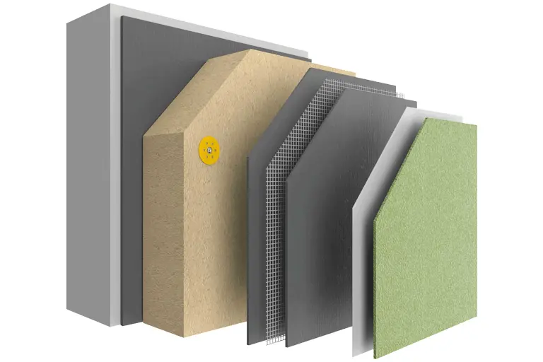 Aufbau WDVS StoTherm Wood mit allen Schichten, ökologisches WDVS