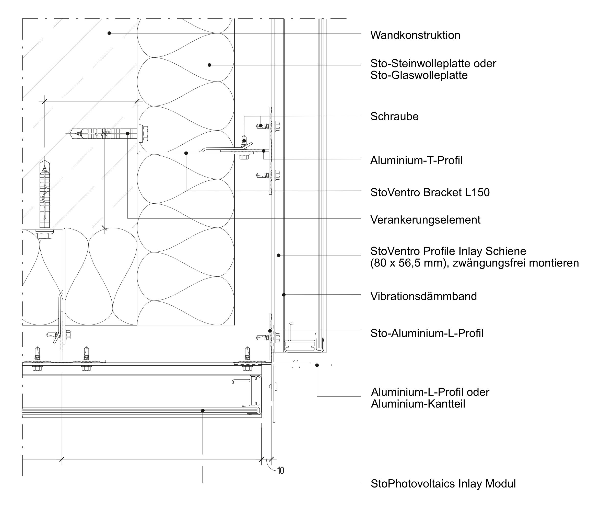 Technische Zeichnung eines VHF mit Eckausbildung mit L-Profilen.