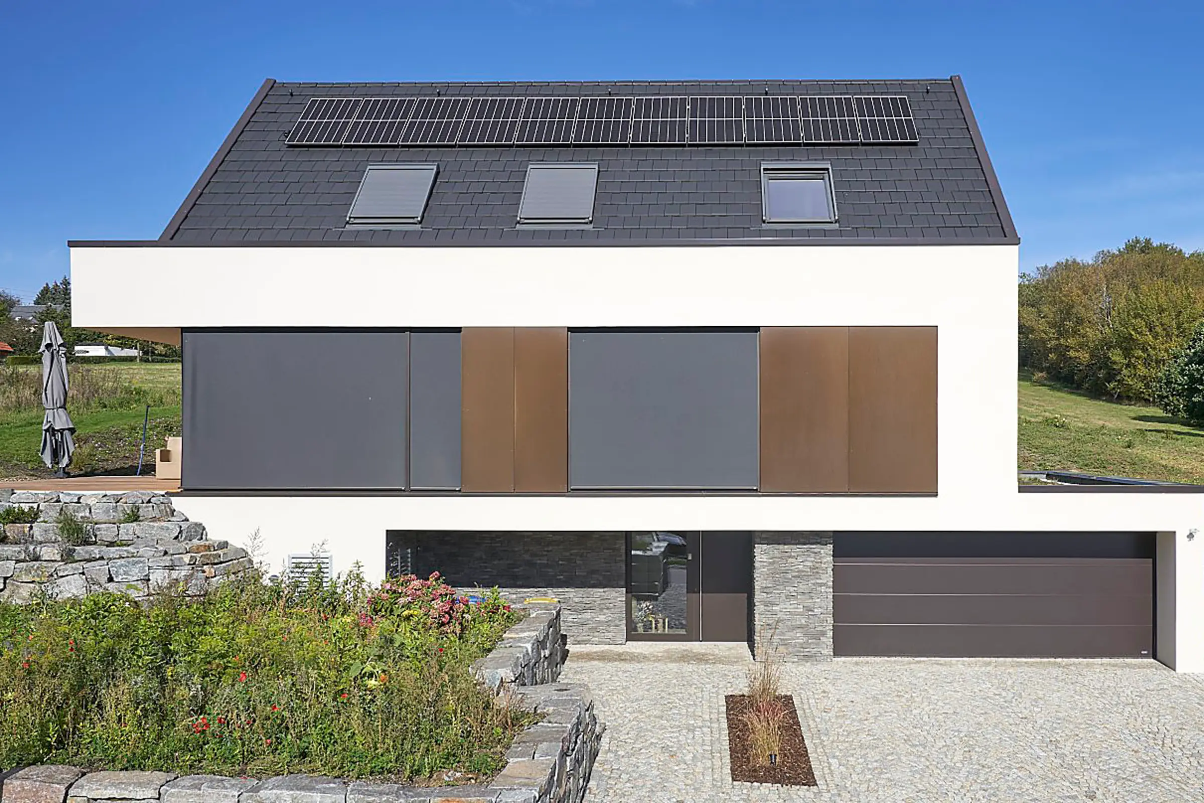 Aufnahme eine Einfamilienhauses gedämmt mit WDVS von Sto, StoTherm Classic®