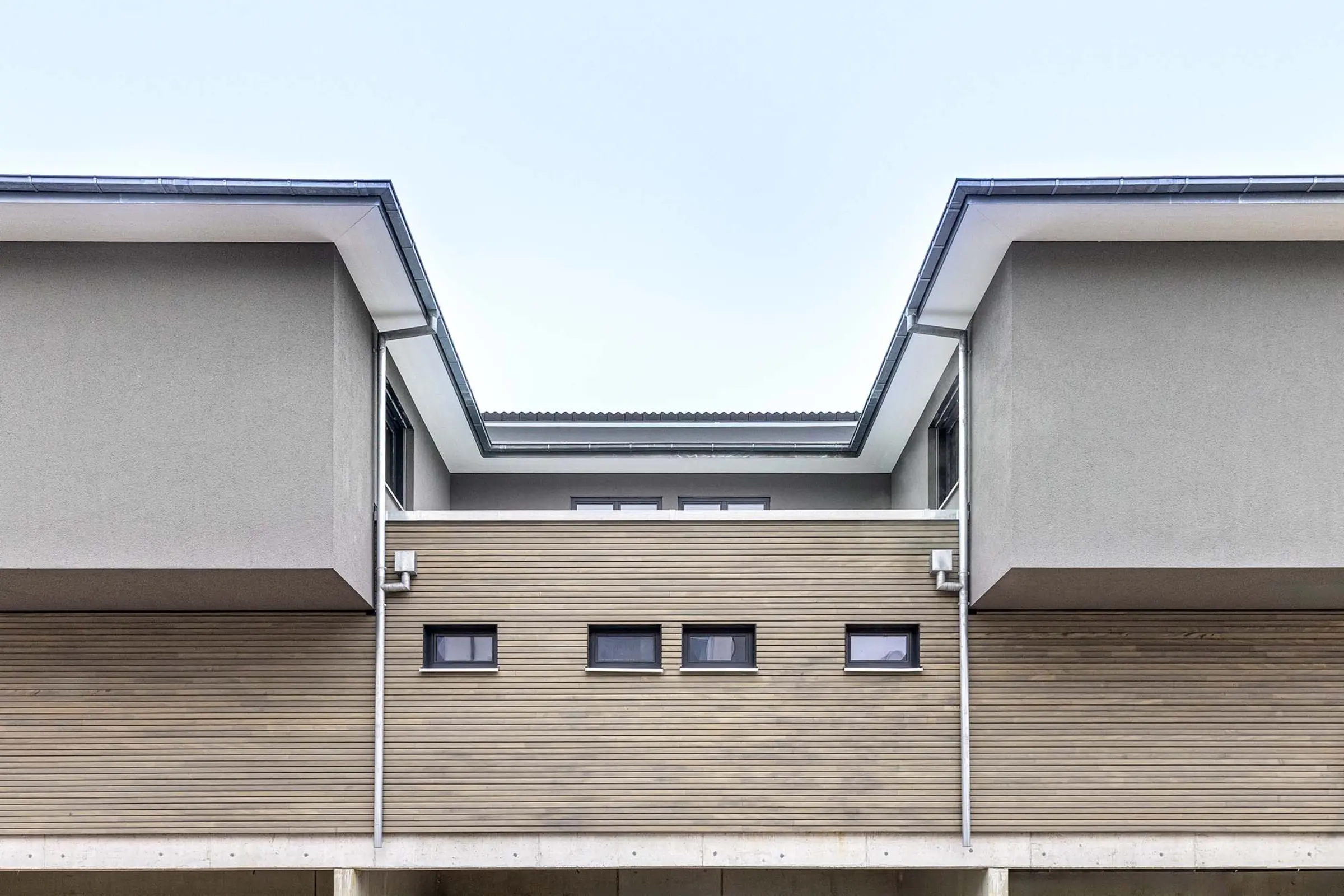 Aufnahme eines Mehrfamilienhauses, Holzbauweise gedämmt mit StoTherm Wood