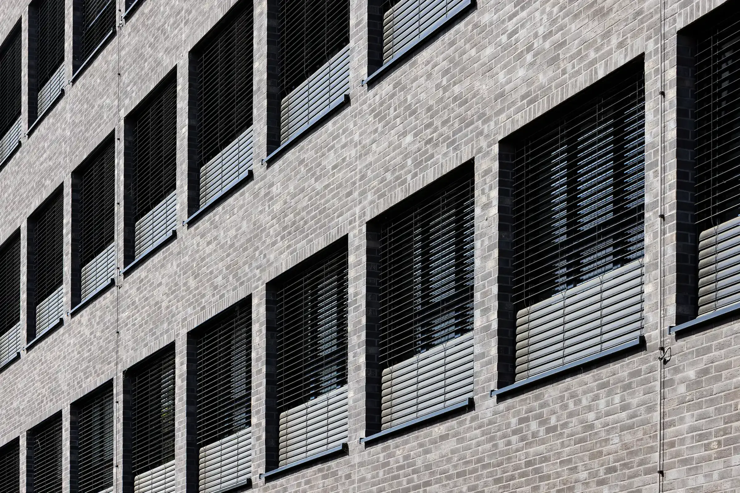 Aufnahme eines Schulgebäudes, gestaltet mit dunkelgrauen Klinkerriemchen StoBrick