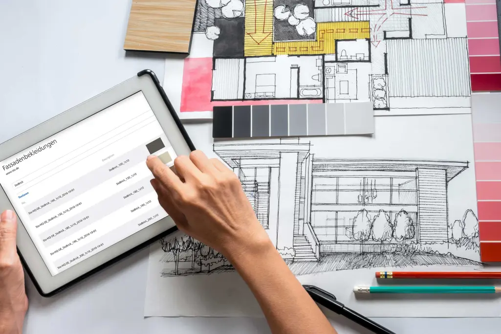 Fassadenverkleidung Detail-Planung, Tablet Zeichnungen