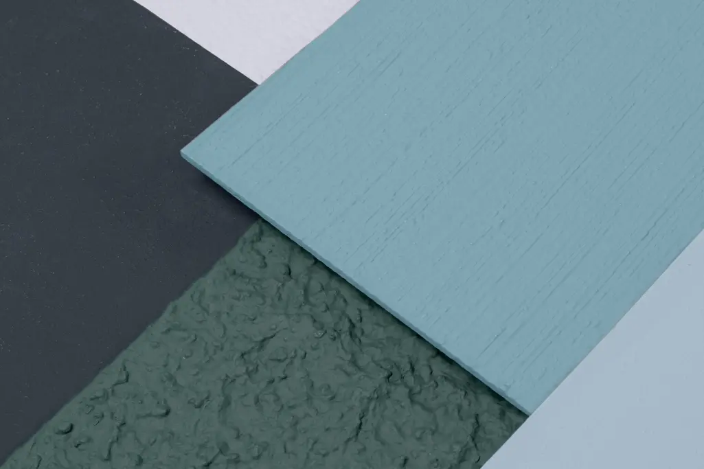 Diverse Farb- und Texturmuster in Blautönen. Neues Farbsystem StoColor System