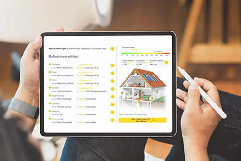 Energiesparrechner auf einer Tabletansicht