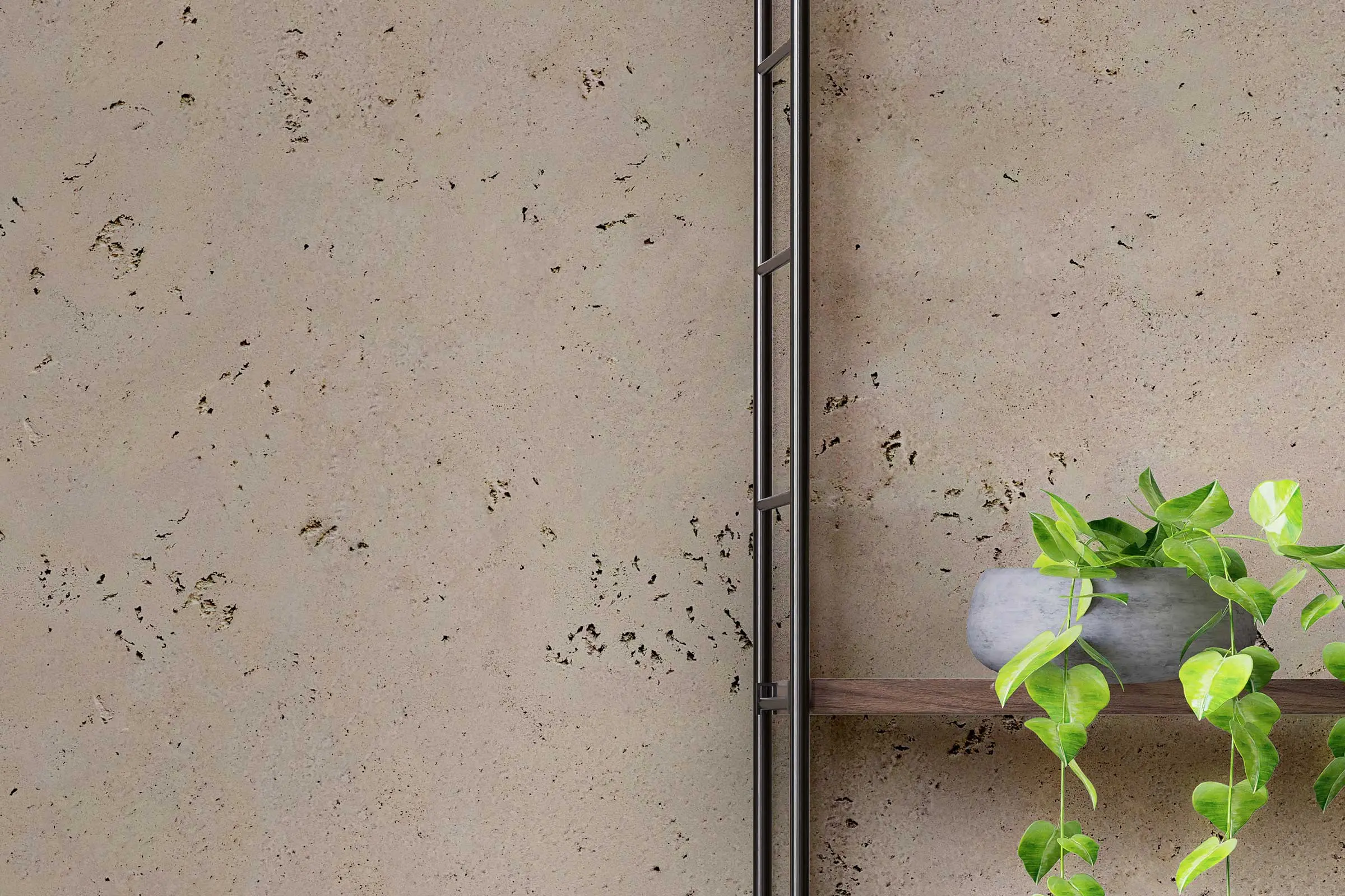 Wohnbereich, Detail Wandregal  mit Grünpflanze, Wandgestaltung mit Interior Colors 24+